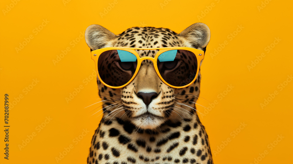 Creative animal concept. Jaguar in sunglass