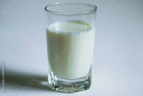 a glass of milk on a white surface
