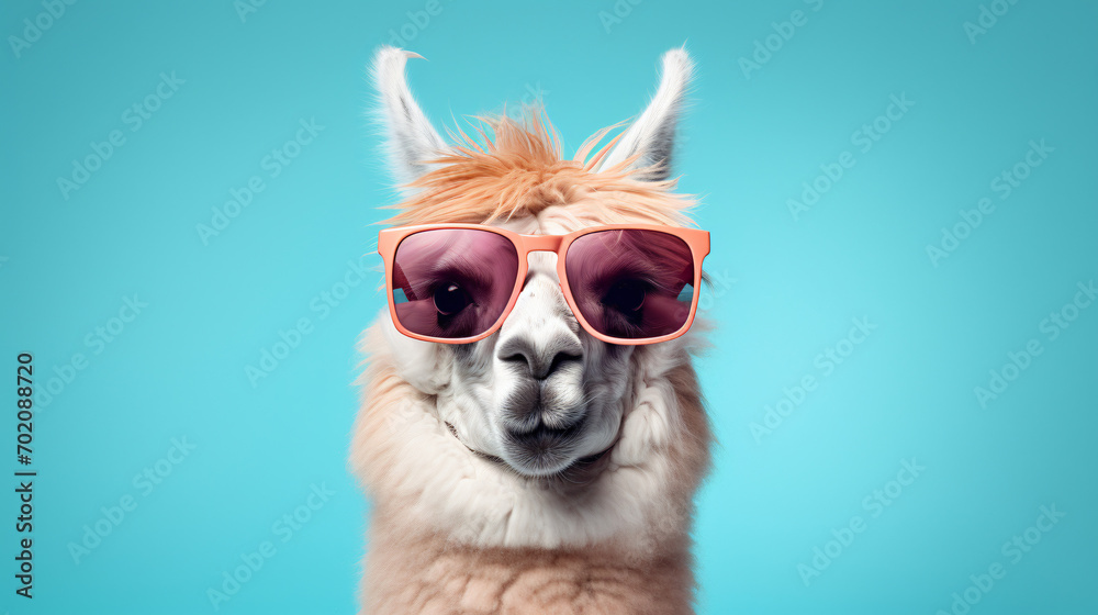 Creative animal concept. Llama in sunglass