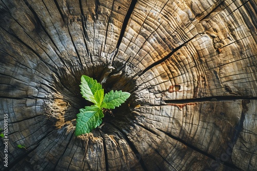 a plant growing through a tree stump