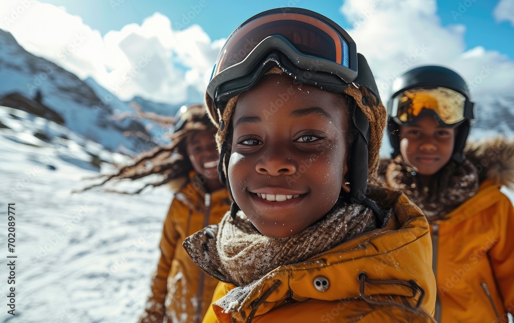 girl skier with friends with Ski goggles and Ski helmet on the snow mountain girl skier with friends with Ski goggles and Ski helmet on the snow mountain