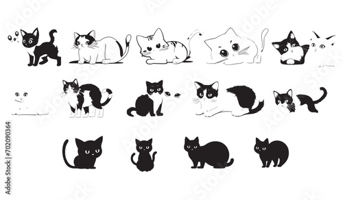 vector silhouette of a cute cat  set  collection