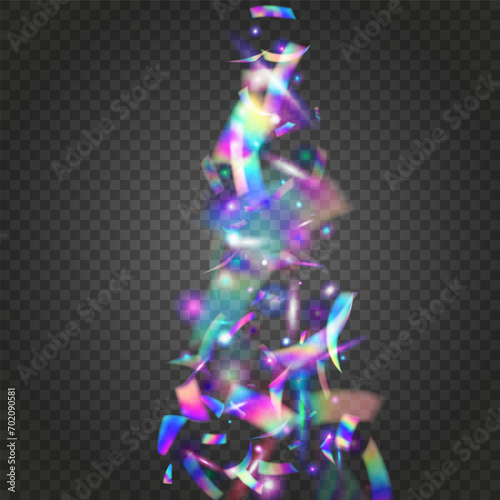 Transparent Sparkles. Retro Banner. Laser Prismatic Backdrop. Modern Foil. Glitter Art. Falling Confetti. Kaleidoscope Tinsel. Violet Shiny Glare. Pink Transparent Sparkles