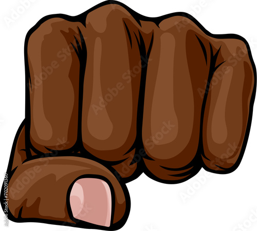 A fist hand punching the in a comic book pop art cartoon illustration style