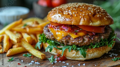 Food plates burger cheese sausage