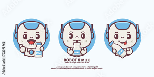 cute design cartoon robot with milk