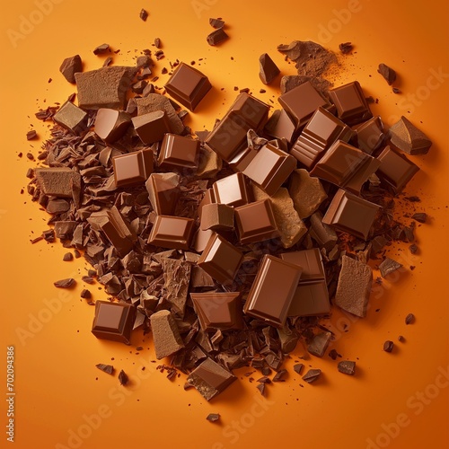 chocolat bunch of chocolate bars on orange background photo