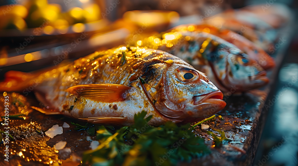 Fresh Seasoned Fish Ready for Cooking. Created with Generative AI Fresh Seasoned Fish Ready for Cooking. Created with Generative AI