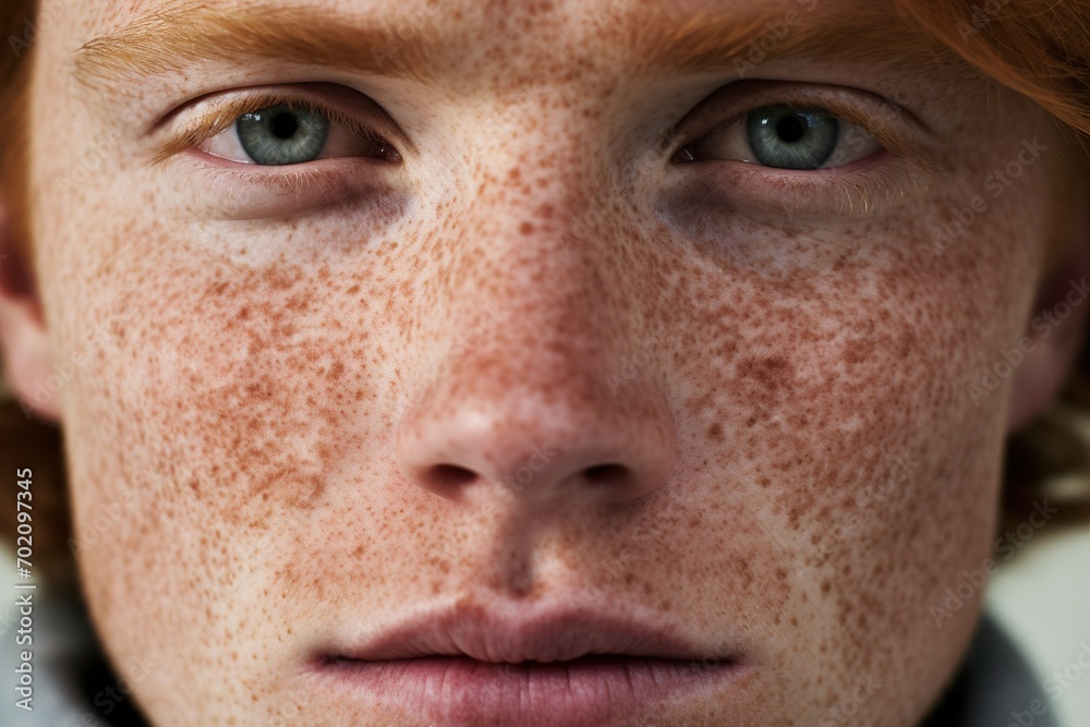 Close-up of freckled man looking at camera Close-up of freckled man looking at camera