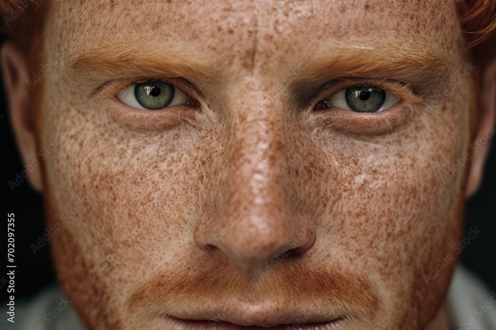 Close-up of freckled man looking at camera Close-up of freckled man looking at camera