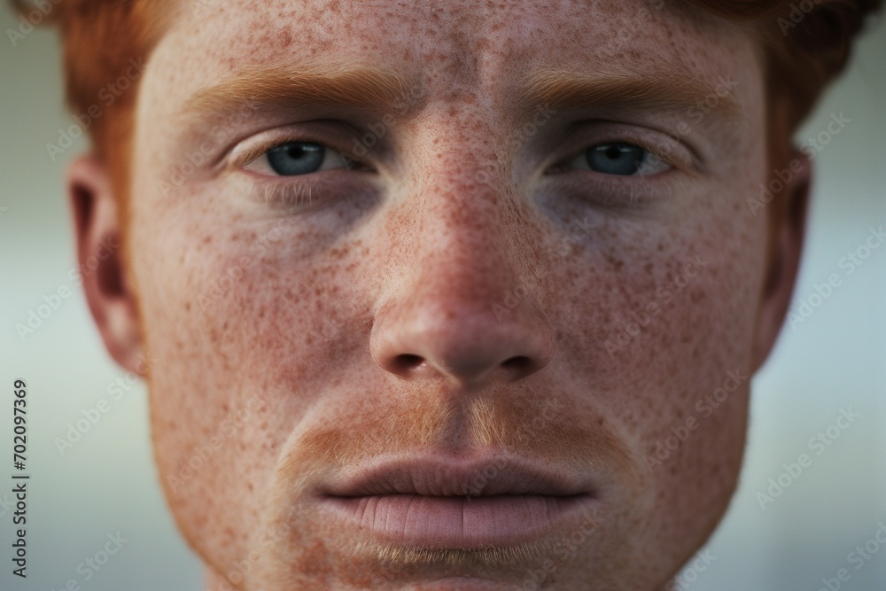 Close-up of freckled  man looking at camera