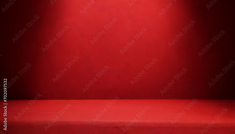 Empty Red background and stand display or shelf with studio for showing or design concept