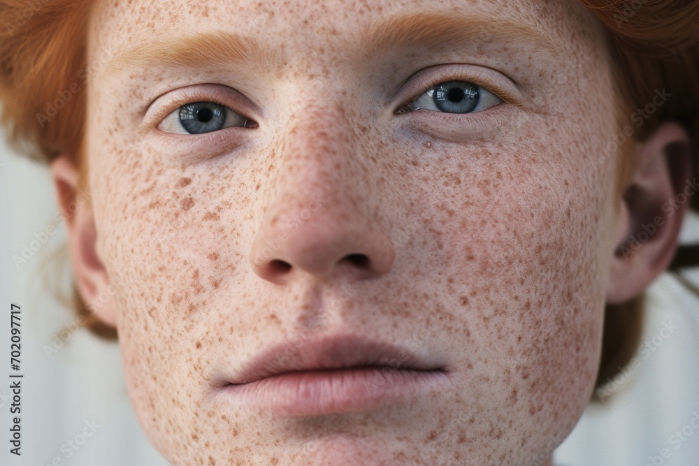 Close-up of freckled man looking at camera Close-up of freckled man looking at camera
