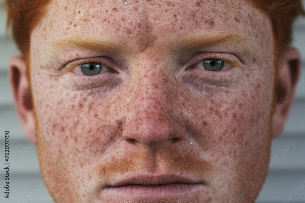 Close-up of freckled man looking at camera Close-up of freckled man looking at camera