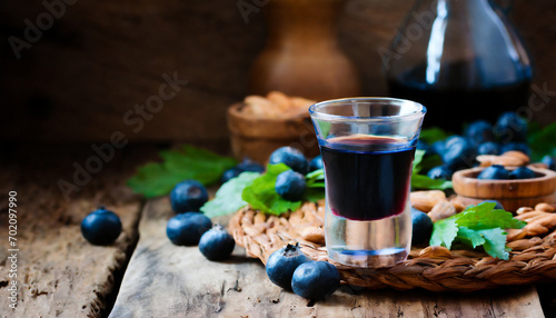 Traditional sardinian liqueur with mirto, selective focus photo