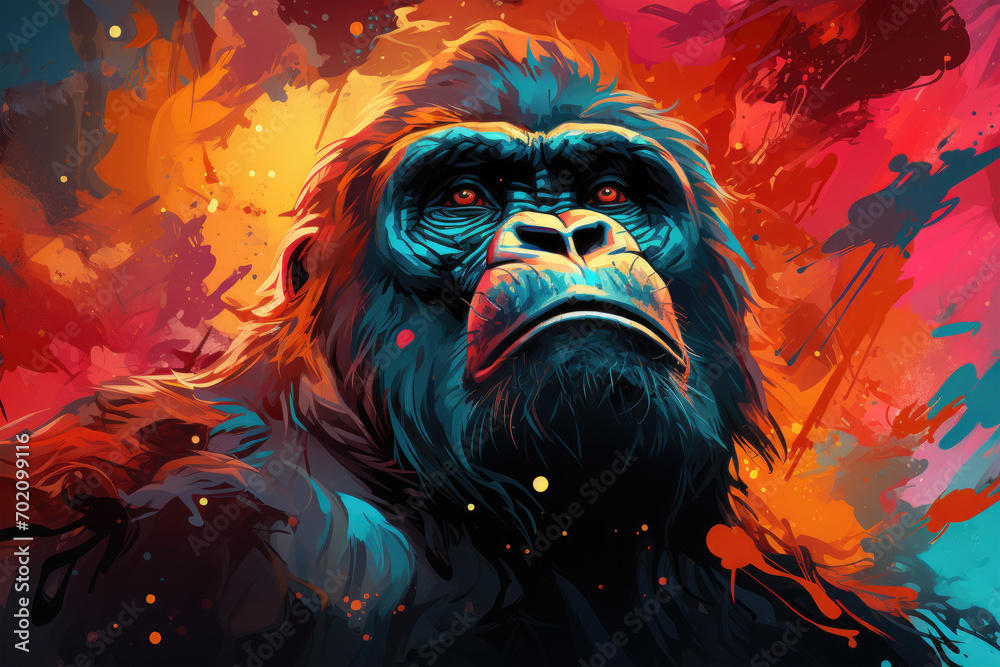 Bright and Colorful A Fauvism Style of a Gorilla, Generative Ai - obrazy, fototapety, plakaty 