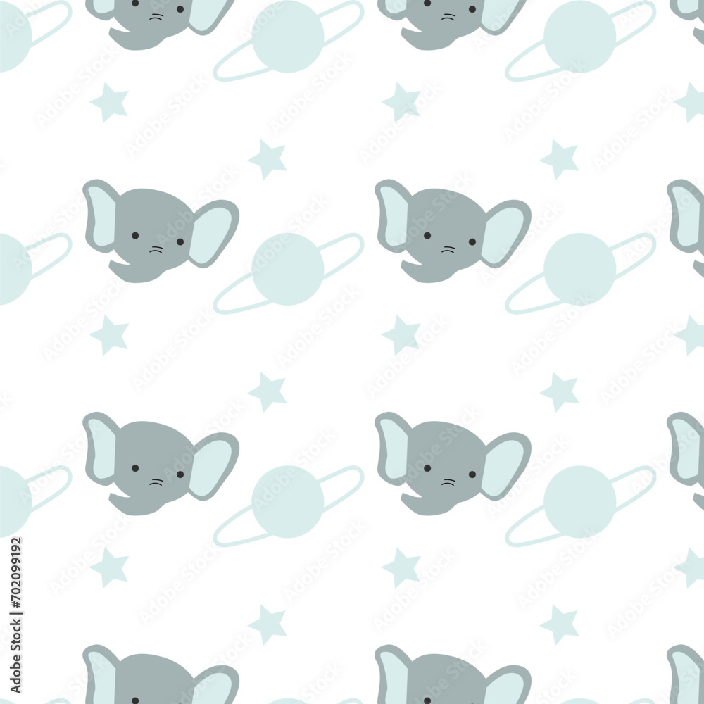 cute elephant in space - nursery blue background. Vector illustration with cute elephant face and planet, stars. cute elephant in space - nursery blue background. Vector illustration with cute elephant face and planet, stars.