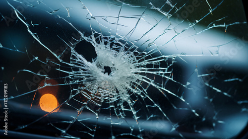 Damaged car windshield in garage selective focus