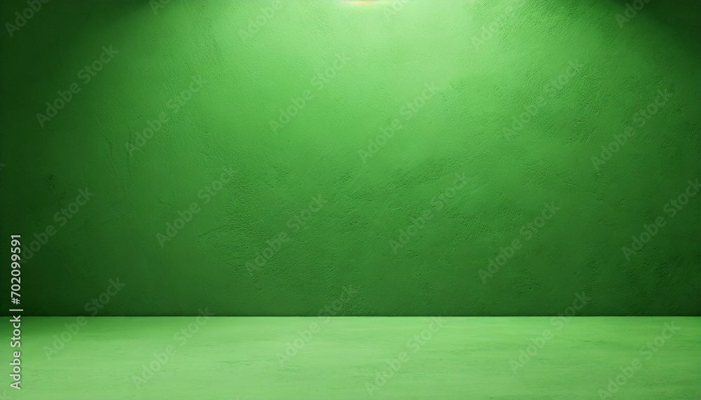 Empty green background and stand display with studio for showing or design concept - obrazy, fototapety, plakaty 