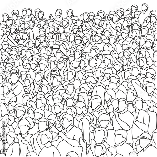 people crowded on stadium to cheer sport black line illustration vector hand drawn isolated on white background