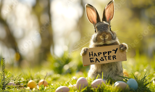 Osterhase mit Schild zum Osterfest