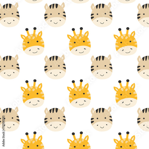 cute giraffe zebra baby animals nursery pattern. Vector illustration isolated. Can used for baby print, textile, wrapping paper, design for apparel. 