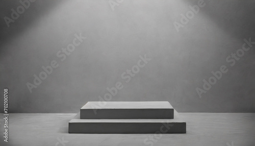 Empty gray background and stand display with studio for showing or design concept