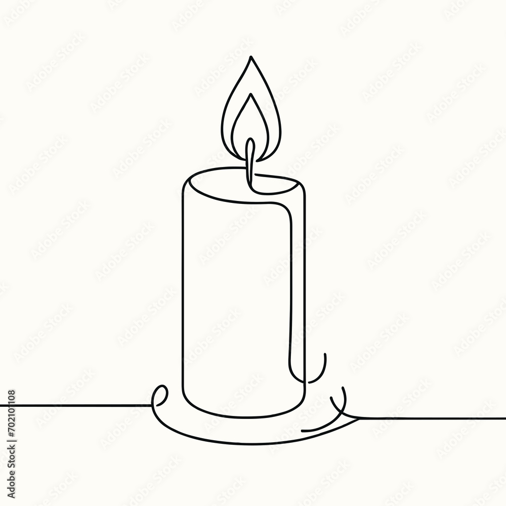 Continuous candle outline in one line, simple vector sketch Continuous candle outline in one line, simple vector sketch