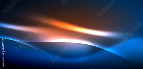 Dynamic waves in ethereal glow of neon lights. Concept merges fluidity of motion with vibrant allure of neon, crafting entrancing backdrop that embodies both vitality and futuristic sophistication