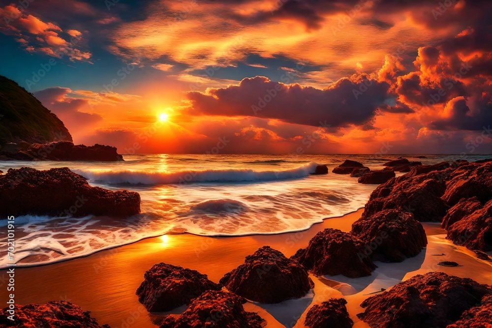sunset over the beach Generated AI sunset over the beach Generated AI