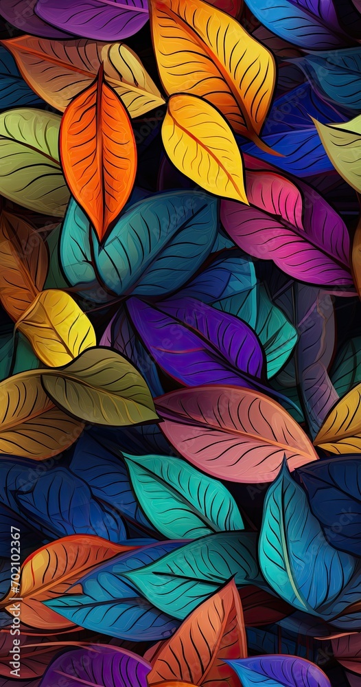 seamless pattern, Colorful leaves on black background seamless pattern, Colorful leaves on black background
