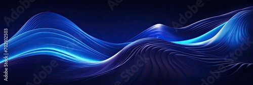 3d render, abstract minimal neon background with glowing wavy line. Dark wall illuminated with led lamps. Blue futuristic wallpaper