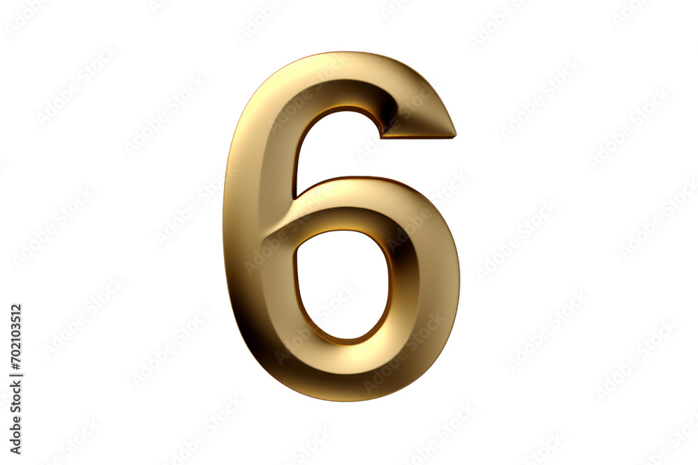 Gold number 6. 3D rendering isolated on transparent background,png file Gold number 6. 3D rendering isolated on transparent background,png file