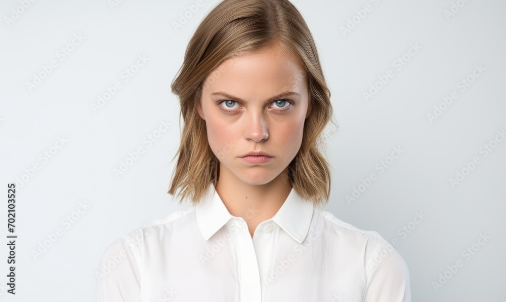 Angry woman on white background. Anger expression concept. Angry woman on white background. Anger expression concept.