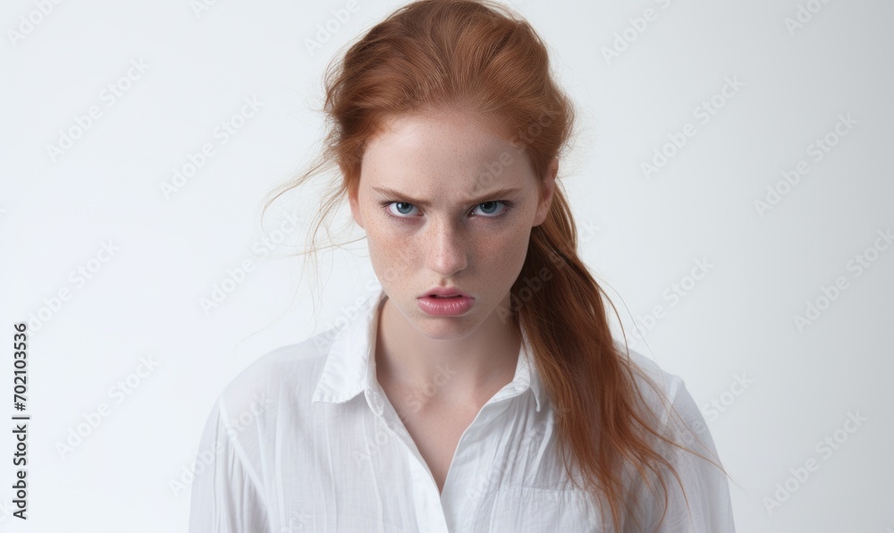 Angry woman on white background. Anger expression concept. Angry woman on white background. Anger expression concept.