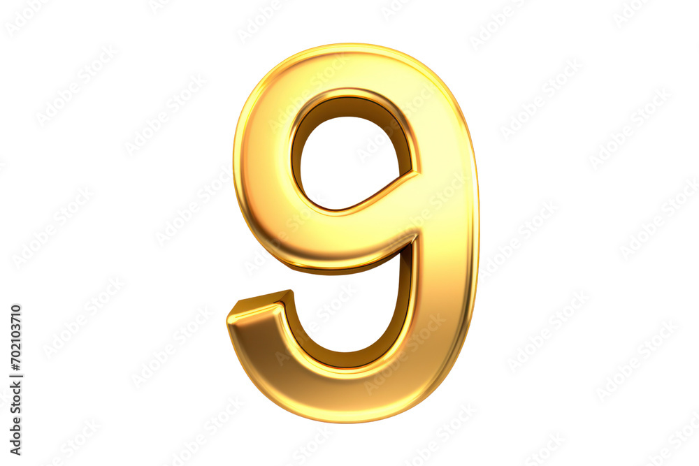 Gold number 9. 3D rendering isolated on transparent background,png file Gold number 9. 3D rendering isolated on transparent background,png file