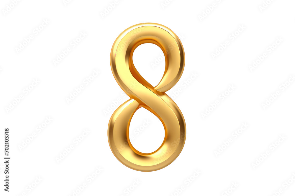 Gold number 8. 3D rendering isolated on transparent background,png file Gold number 8. 3D rendering isolated on transparent background,png file