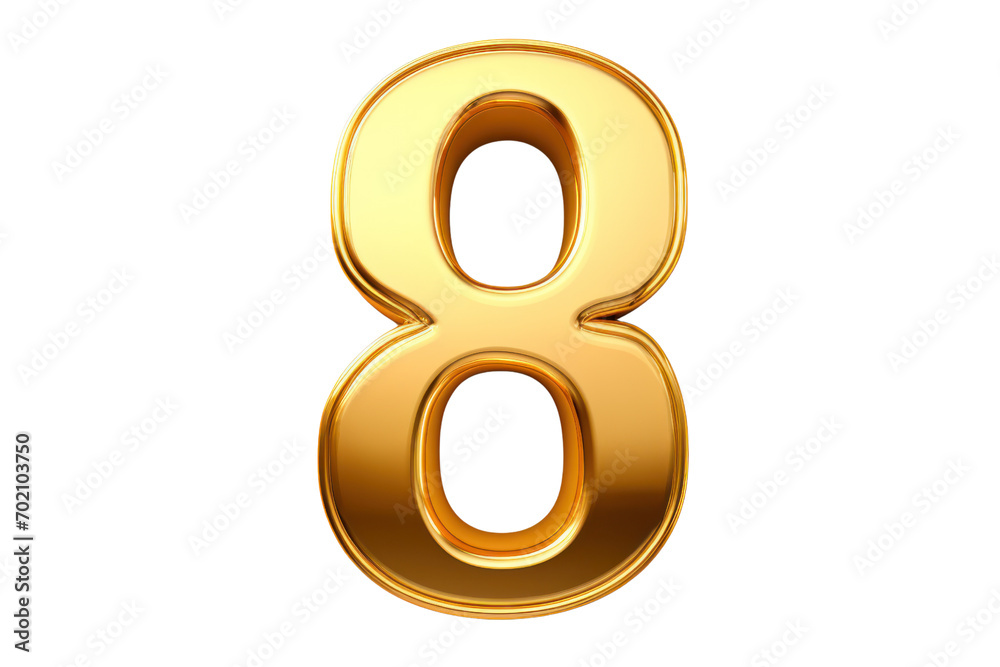 Gold number 8. 3D rendering isolated on transparent background,png file Gold number 8. 3D rendering isolated on transparent background,png file