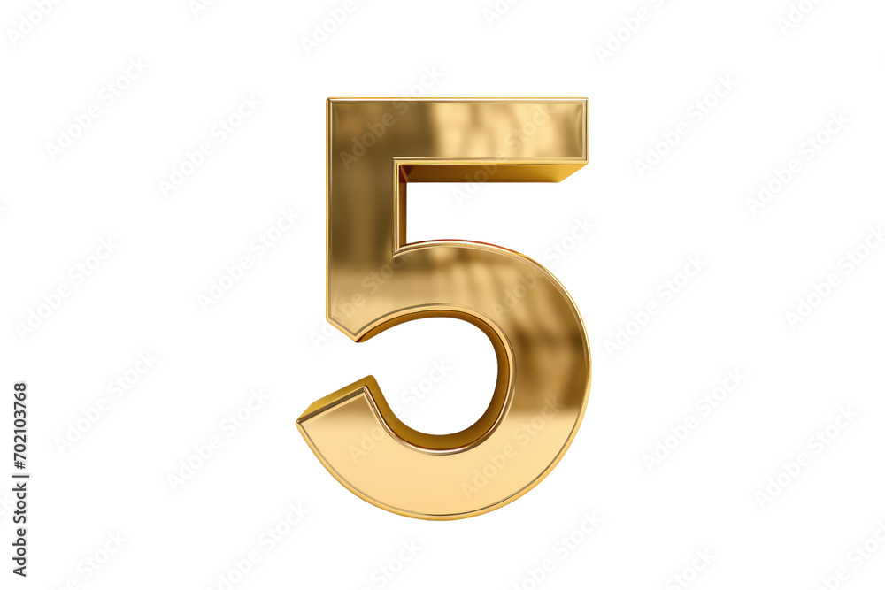 Gold number 5. 3D rendering isolated on transparent background,png file Gold number 5. 3D rendering isolated on transparent background,png file