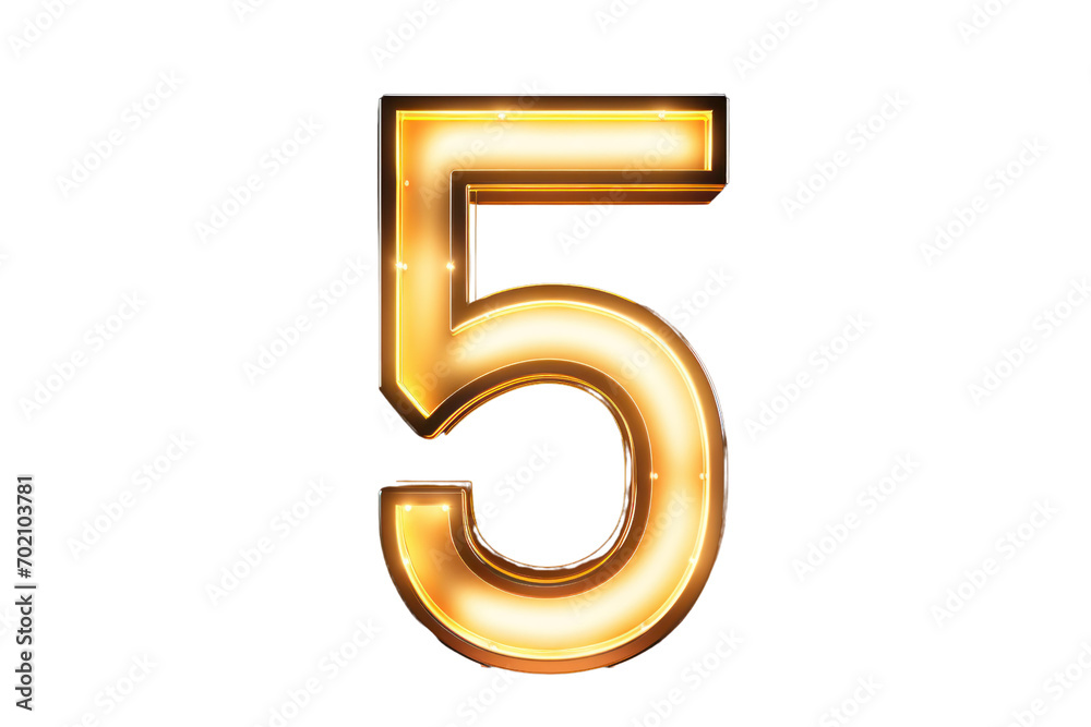 Gold number 5. 3D rendering isolated on transparent background,png file Gold number 5. 3D rendering isolated on transparent background,png file