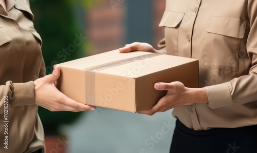 Close up photo of hands receiving parcel