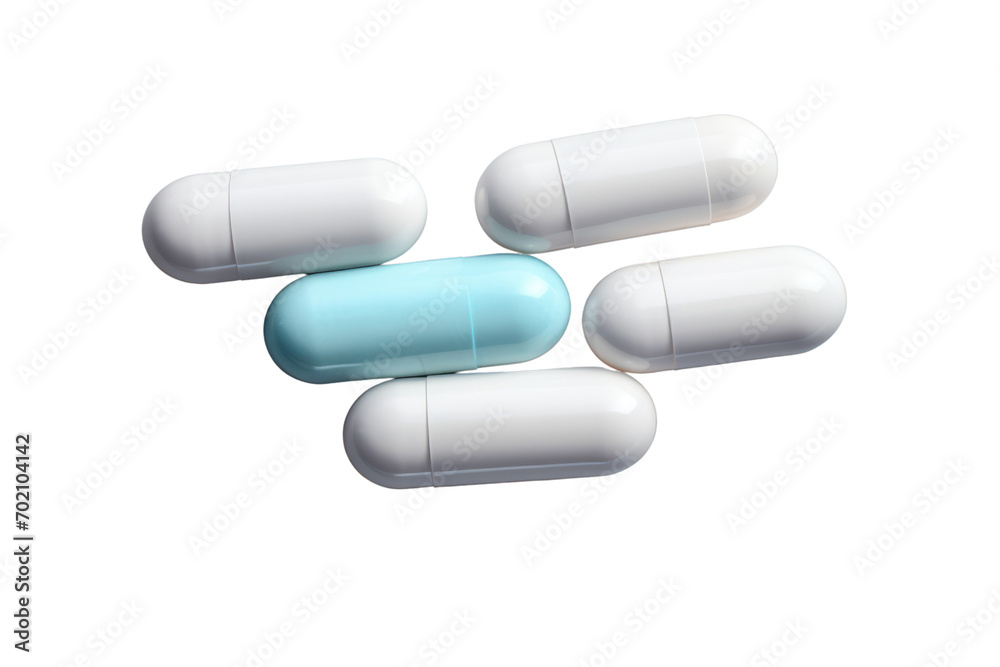 Blue-white pastel medicine capsules isolated on transparent background,png file
