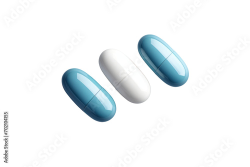 Blue-white pastel medicine capsules isolated on transparent background,png file