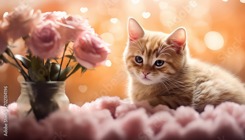 Little happy kitten in flowers, valentine's day concept © terra.incognita