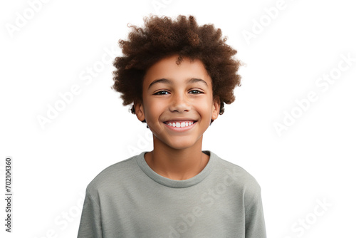 Portrait of happy African American boy looking at camera and smiling isolated on transparent background,png file