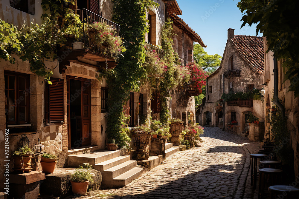 Generative AI - An old narrow street in small town in Southern France