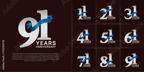 Set of Anniversary Logotype silver color with blue ribbon can be use for special day celebration