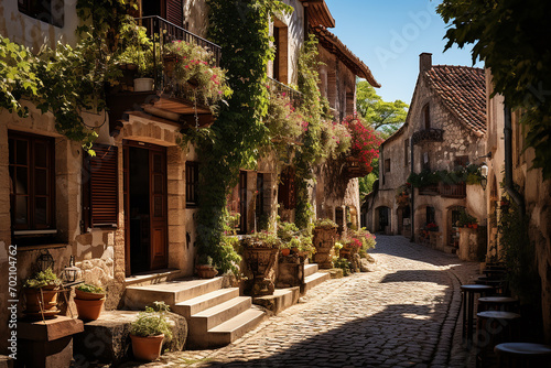 Generative AI - An old narrow street in small town in Southern France