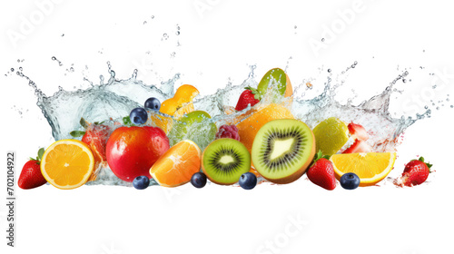 Fototapeta Naklejka Na Ścianę i Meble -  Collection of mixed fruit pieces falling in juice splash isolated on transparent background,png file