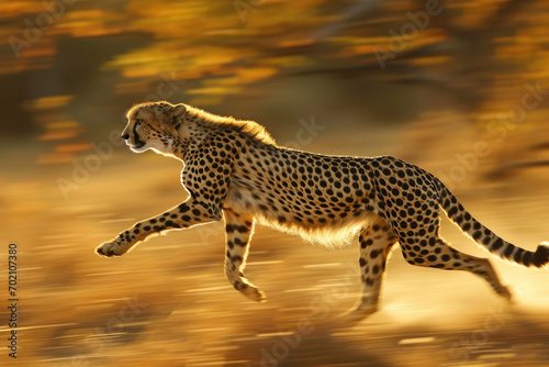 The sleek elegance of a cheetah in full sprint across the African savannah